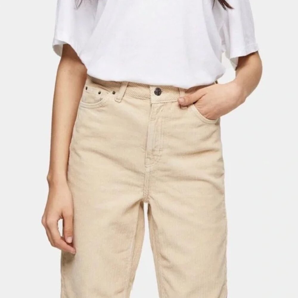 Topshop Corduroy Mom Pants in Off White / Cream
